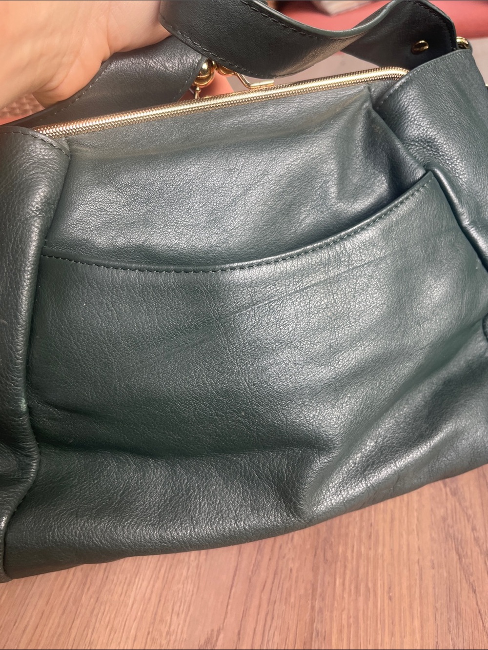 Emma Fox Dark Green Leather Shoulder Bag with Gold Accent - Picture 5 of 11